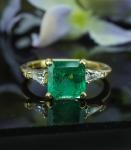 Vintage 1.86ct Emerald Diamond 3-Stone Ring