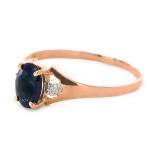18K Rose Gold Ring with Diamonds and Sapphire