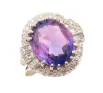 14K Gold Vintage Oval Cut Gemstone Halo Ring