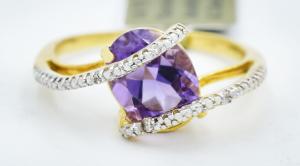 GENUINE 2.45 Cts AMETHYST & DIAMONDS RING 10K GOLD * Free Appraisal Service -NWT