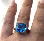 Blue Topaz and Diamond Cushion Ring in Silver