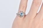 Blue Topaz Diamond Filigree Ring in White Gold