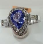 14k White Gold Pear Shape Gemstone and Diamond Ring