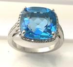 Blue Topaz and Diamond Cushion Ring in Silver