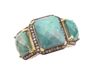 925 Sterling Silver Vintage Ring Diamonds & Rectangle Gemstone  Sz 6.5  RG30919