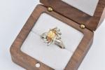 14K Oval Citrine Baguette Diamond Halo Statement Ring White Gold *58