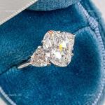 14K White Gold Three-Stone Oval Diamond Ring