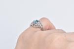 Blue Topaz Diamond Filigree Ring in White Gold