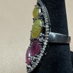 Sterling Silver Multi Gemstone and Diamond Ring sz 7