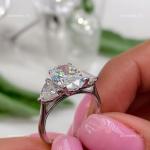 14K White Gold Three-Stone Oval Diamond Ring