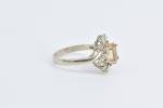 14K Oval Citrine Baguette Diamond Halo Statement Ring White Gold *58