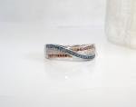 Sterling Silver Natural Red, White, Blue Diamond Ring