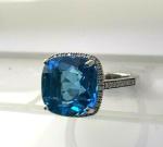 Blue Topaz and Diamond Cushion Ring in Silver