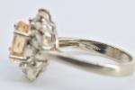 14K Oval Citrine Baguette Diamond Halo Statement Ring White Gold *58