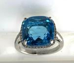 Blue Topaz and Diamond Cushion Ring in Silver