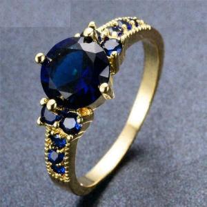 2Ct Lab Created Round Blue Sapphire Engagement Ring 14K Yellow Gold Finish