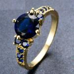2Ct Lab Created Round Blue Sapphire Engagement Ring 14K Yellow Gold Finish