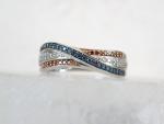 Sterling Silver Natural Red, White, Blue Diamond Ring