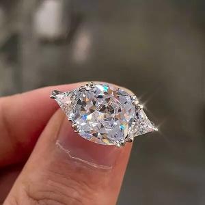 7 ct Lab Created Cushion Cut Diamond Three-Stone Engagement Ring 14K Gold Plated