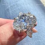 14K Solid Gold Oval Lab Grown Diamond Diamod Three-Stone Graceful Lady Boho Ring