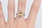 14K Oval Citrine Baguette Diamond Halo Statement Ring White Gold *58