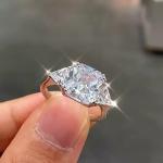 7 ct Lab Created Cushion Cut Diamond Three-Stone Engagement Ring 14K Gold Plated