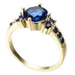 2Ct Lab Created Round Blue Sapphire Engagement Ring 14K Yellow Gold Finish