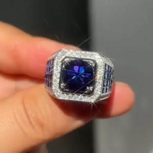 5 ct Created Round Cut Sapphire & Diamond Unisex Engagement Ring 14K Gold Plated