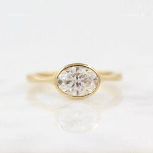 14K Yellow Gold Lab Grown Diamond Statement April Solitaire Promise Ring Jewelry