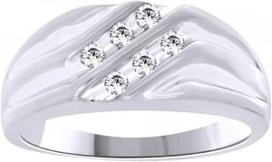 Six Stone Engagement Ring Round Cut Simulated Diamond 14K White Gold Plated