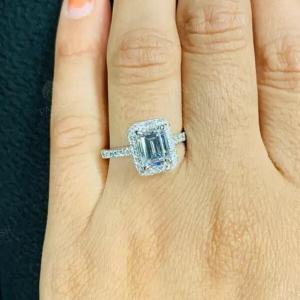 3 ctw Created Emerald & Round Cut Diamond Engagement Ring 14K White Gold Plated