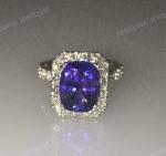 4 Ct Cushion Cut Blue Tanzanite Halo Engagement Ring 14K White Gold Finish