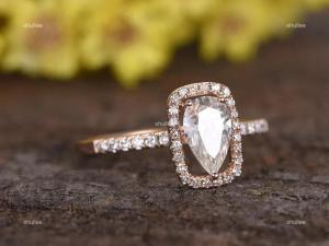 14K Rose Gold Natural Diamond Solitaire with Accents Prong Wedding Ring Jewelry