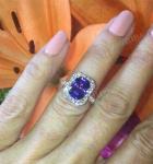 4 Ct Cushion Cut Blue Tanzanite Halo Engagement Ring 14K White Gold Finish