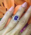 4 Ct Cushion Cut Blue Tanzanite Halo Engagement Ring 14K White Gold Finish