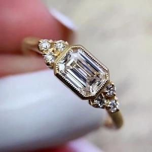 2Ct Emerald Cut Lab Created Women's Diamond Wedding Ring 14K Yellow Gold Finish