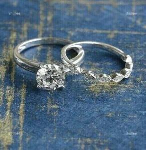 14K Solid White Gold Natural Diamond Solitaire with Accents Prong Ring Jewelry