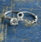 14K Solid White Gold Natural Diamond Solitaire with Accents Prong Ring Jewelry