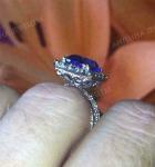 4 Ct Cushion Cut Blue Tanzanite Halo Engagement Ring 14K White Gold Finish