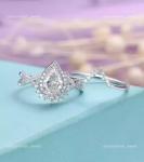 Natural Diamond 10K White Gold Wedding Solitaire with Accents Boho Ring Jewelry