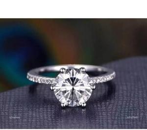 Round Natural Diamond Solitaire with Accents Ring Jewelry 14K Solid White Gold