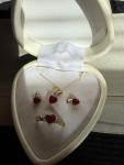 Ruby Necklace, Earrings, Ring in 10k gold, diamonds 3 Pc Size 6.5