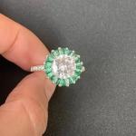 3ct Created Round Cut Emerald & Diamond Engagement Ring 14K White Gold Plated