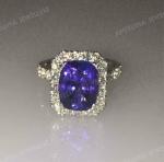4 Ct Cushion Cut Blue Tanzanite Halo Engagement Ring 14K White Gold Finish