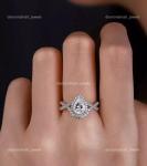 Natural Diamond 10K White Gold Wedding Solitaire with Accents Boho Ring Jewelry