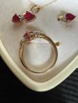 Ruby Necklace, Earrings, Ring in 10k gold, diamonds 3 Pc Size 6.5