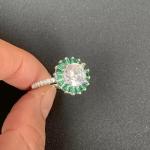 3ct Created Round Cut Emerald & Diamond Engagement Ring 14K White Gold Plated