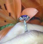 4 Ct Cushion Cut Blue Tanzanite Halo Engagement Ring 14K White Gold Finish
