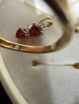 Ruby Necklace, Earrings, Ring in 10k gold, diamonds 3 Pc Size 6.5