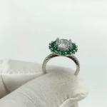3ct Created Round Cut Emerald & Diamond Engagement Ring 14K White Gold Plated